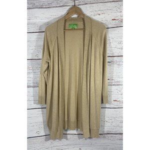 Pappagallo Open Cardigan Womens Sz Large Gold Glitter Holiday Long Duster